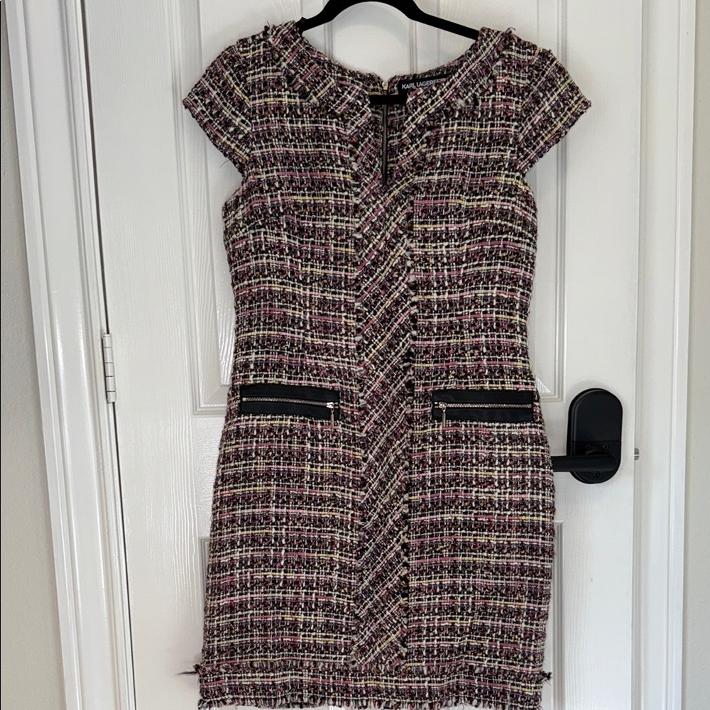 Karl Lagerfeld Black and Pink Tweed Mini Dress